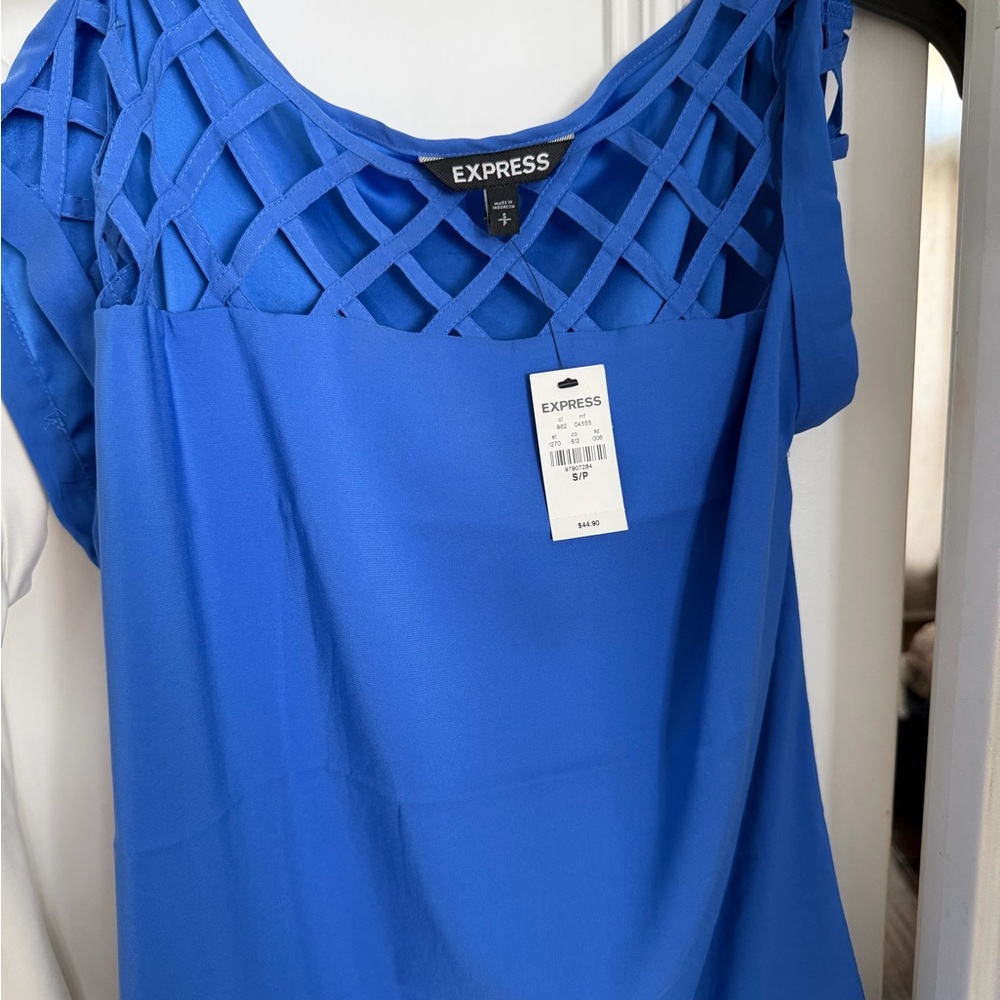 Express Women's Vibrant Blue Lattice Blouse